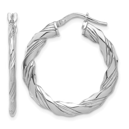 Sterling Silver RH-plated Polished and Textured Twisted Hoop Earrings