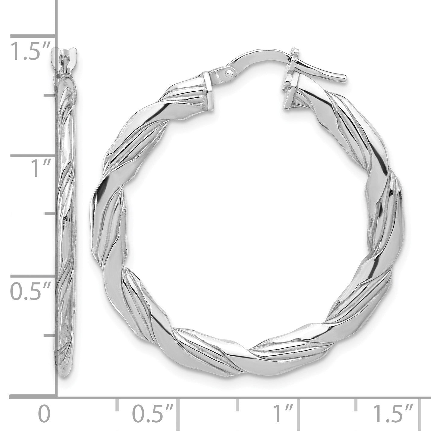 Sterling Silver RH-plated Polished and Textured Twisted Hoop Earrings
