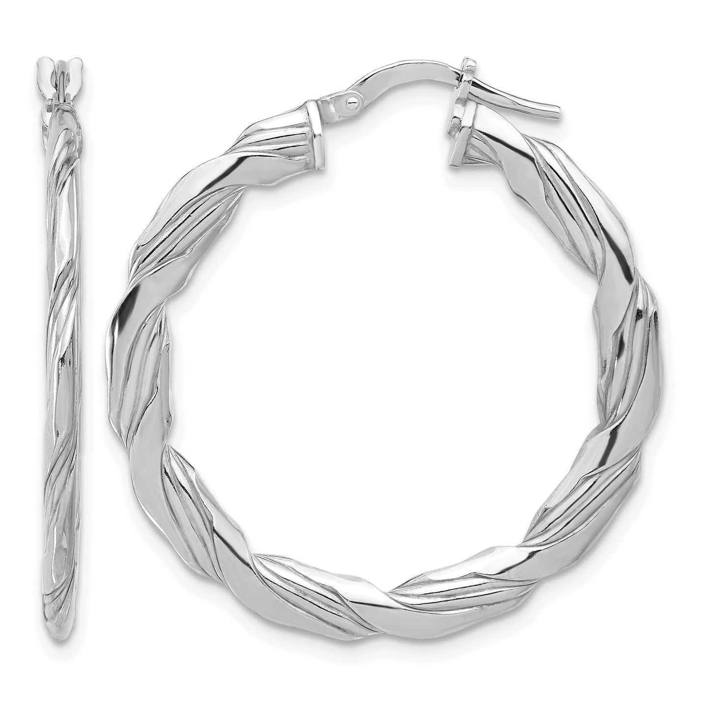 Sterling Silver RH-plated Polished and Textured Twisted Hoop Earrings