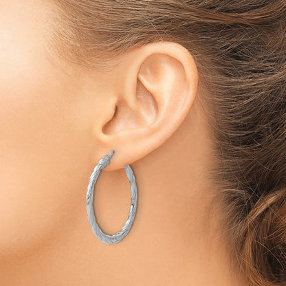 Sterling Silver RH-plated Polished and Textured Twisted Hoop Earrings