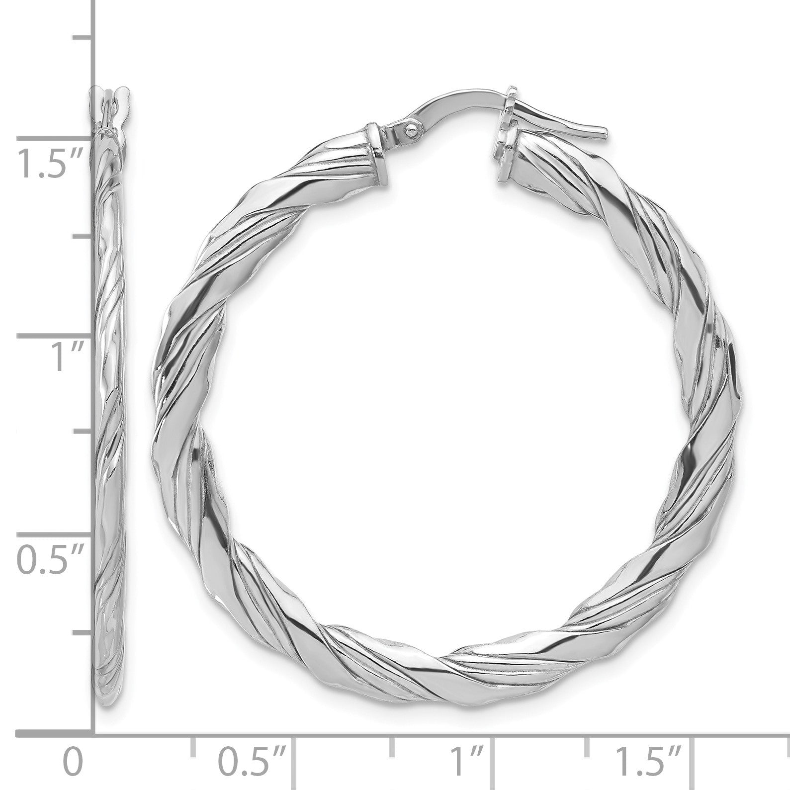 Sterling Silver RH-plated Polished and Textured Twisted Hoop Earrings