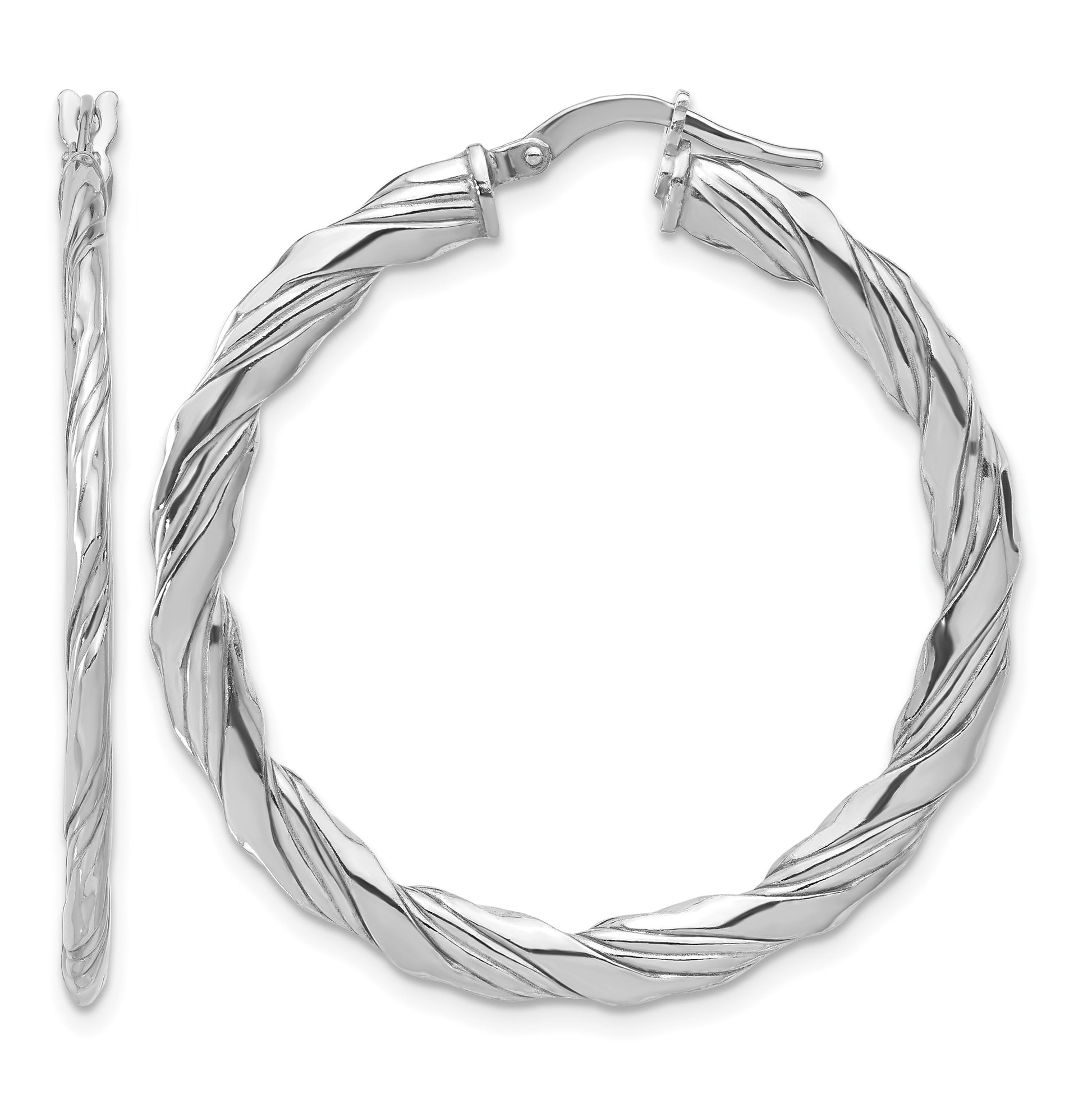 Sterling Silver RH-plated Polished and Textured Twisted Hoop Earrings