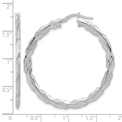 Sterling Silver RH-plated Polished and Textured Twisted Hoop Earrings