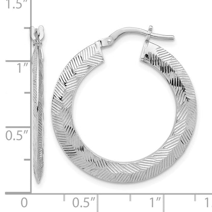 Sterling Silver Rhodium-plated D/C Knife Edge Round Hoop Earrings