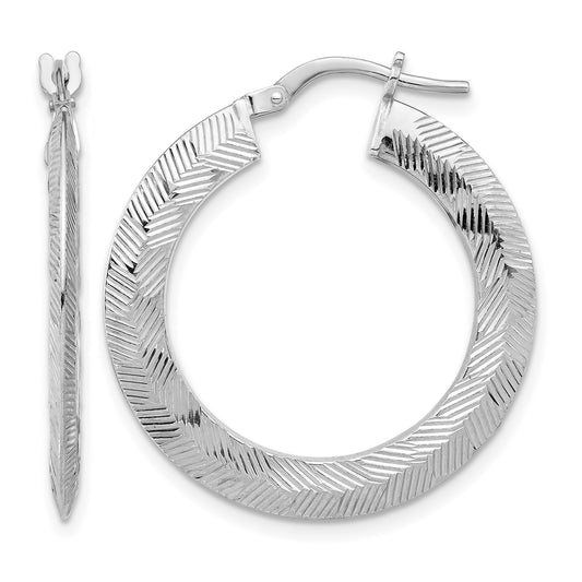 Sterling Silver Rhodium-plated D/C Knife Edge Round Hoop Earrings