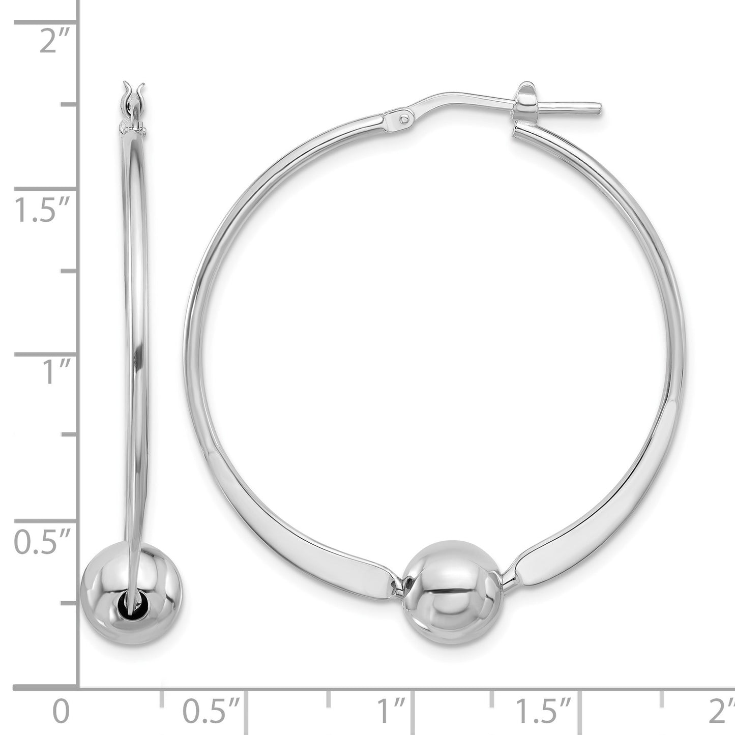 Sterling Silver Rhod-plated Polished Ball Large Round Hoop Earrings