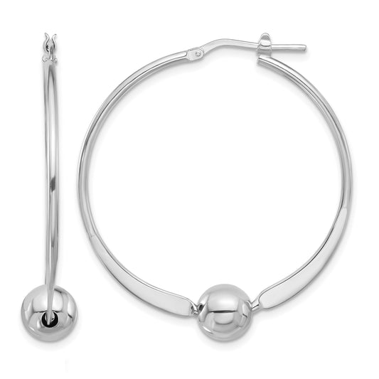 Sterling Silver Rhod-plated Polished Ball Large Round Hoop Earrings