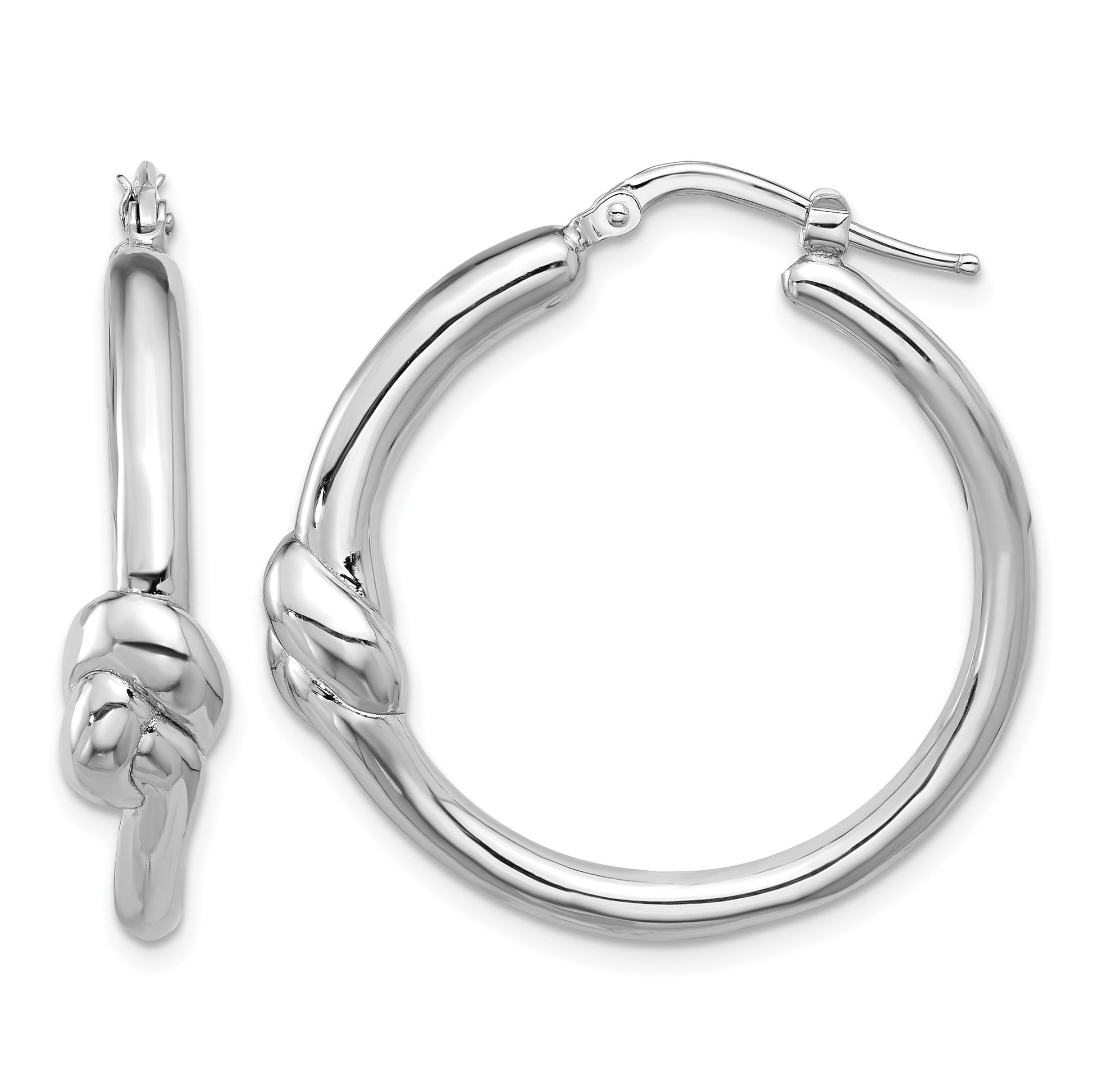 Sterling Silver Rhod-plated Polished Knot Large Round Hoop Earrings