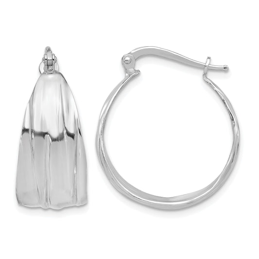 Sterling Silver RH-Plated Textured and Tapered SM Round Hoop Earrings