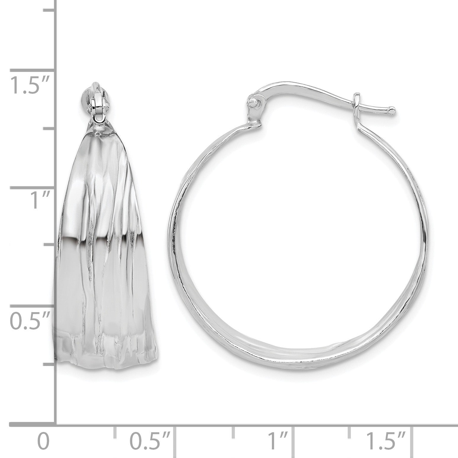 Sterling Silver RH-Plated Textured and Tapered MED Round Hoop Earrings