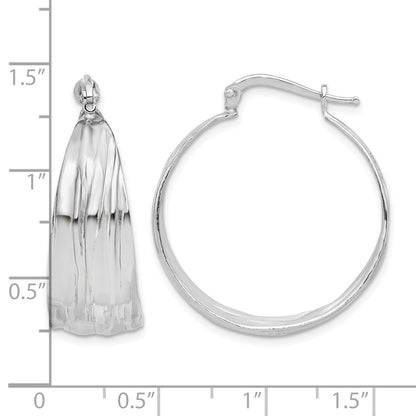 Sterling Silver RH-Plated Textured and Tapered MED Round Hoop Earrings