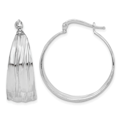 Sterling Silver RH-Plated Textured and Tapered MED Round Hoop Earrings