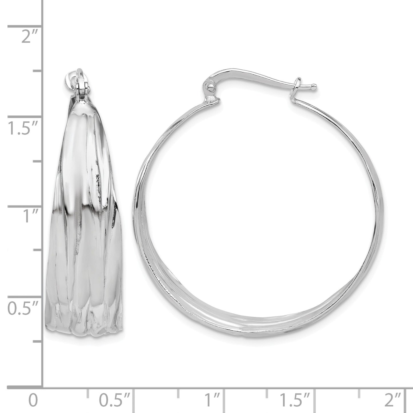 Sterling Silver RH-Plated Textured and Tapered LG Round Hoop Earrings