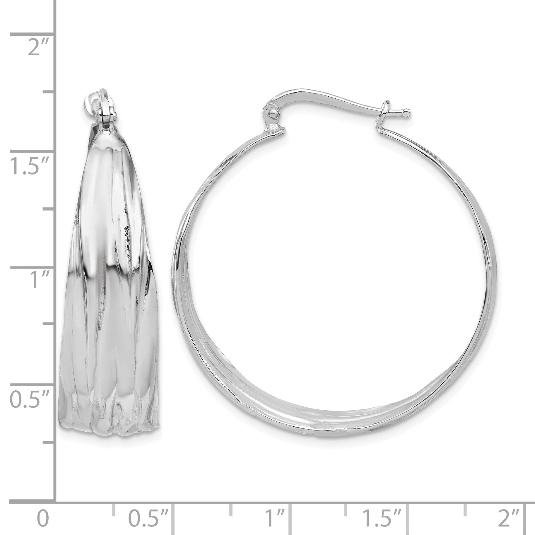 Sterling Silver RH-Plated Textured and Tapered LG Round Hoop Earrings