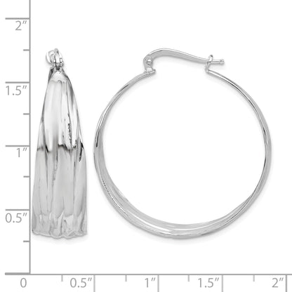 Sterling Silver RH-Plated Textured and Tapered LG Round Hoop Earrings