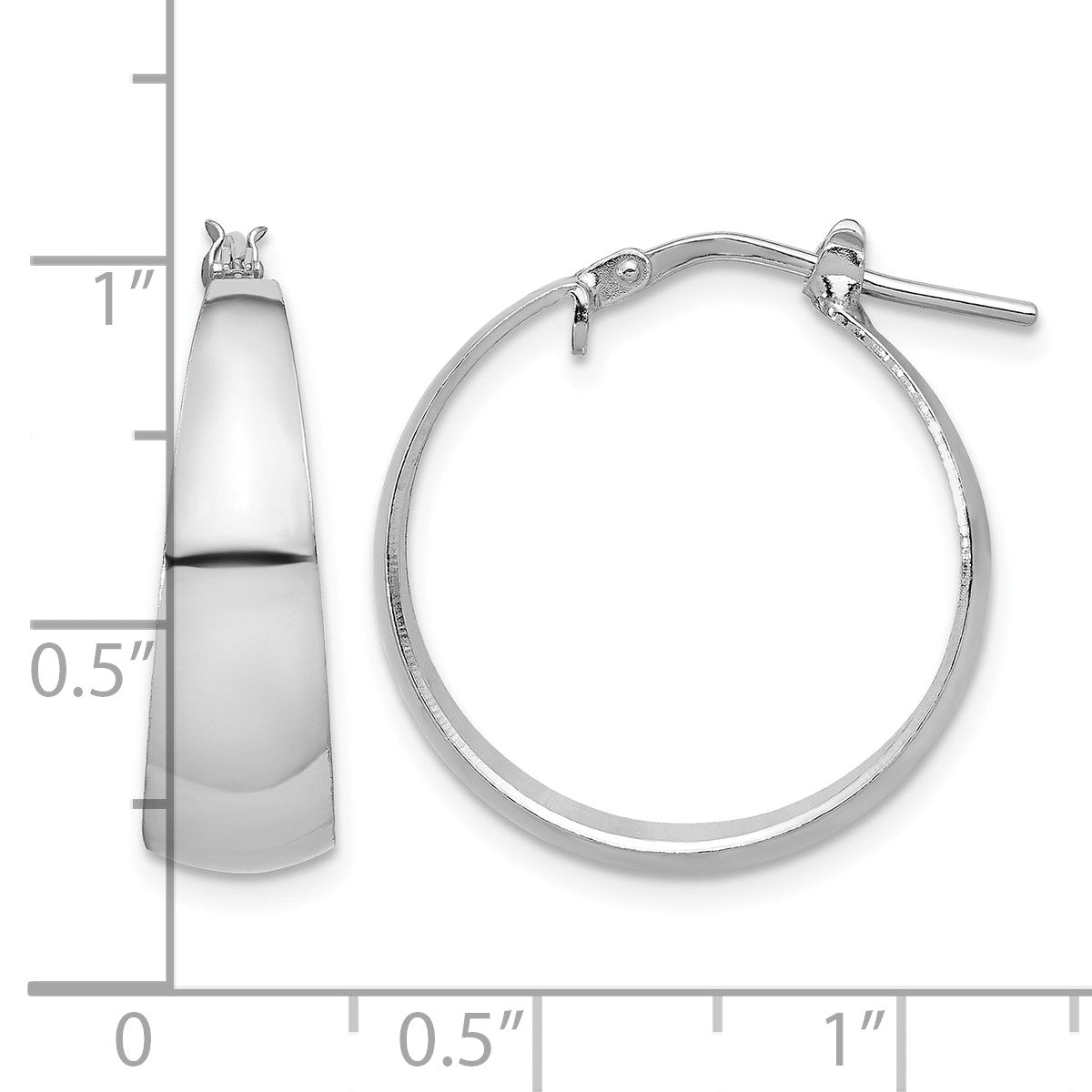 Sterling Silver RH-plated Polished Tapered Round LG Hoop Earrings