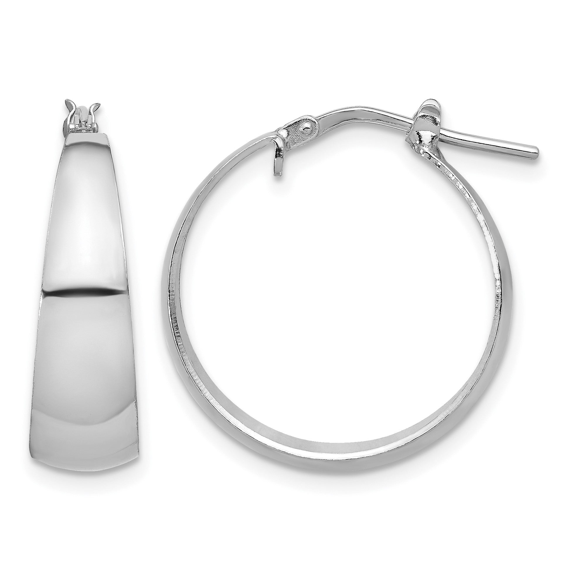 Sterling Silver RH-plated Polished Tapered Round LG Hoop Earrings