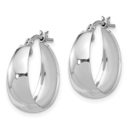 Sterling Silver RH-plated Polished Tapered Round SM Hoop Earrings