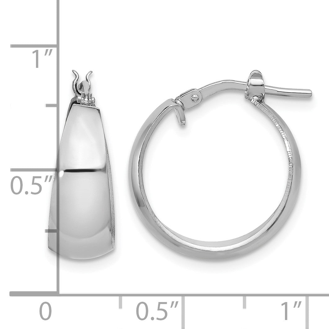 Sterling Silver RH-plated Polished Tapered Round SM Hoop Earrings