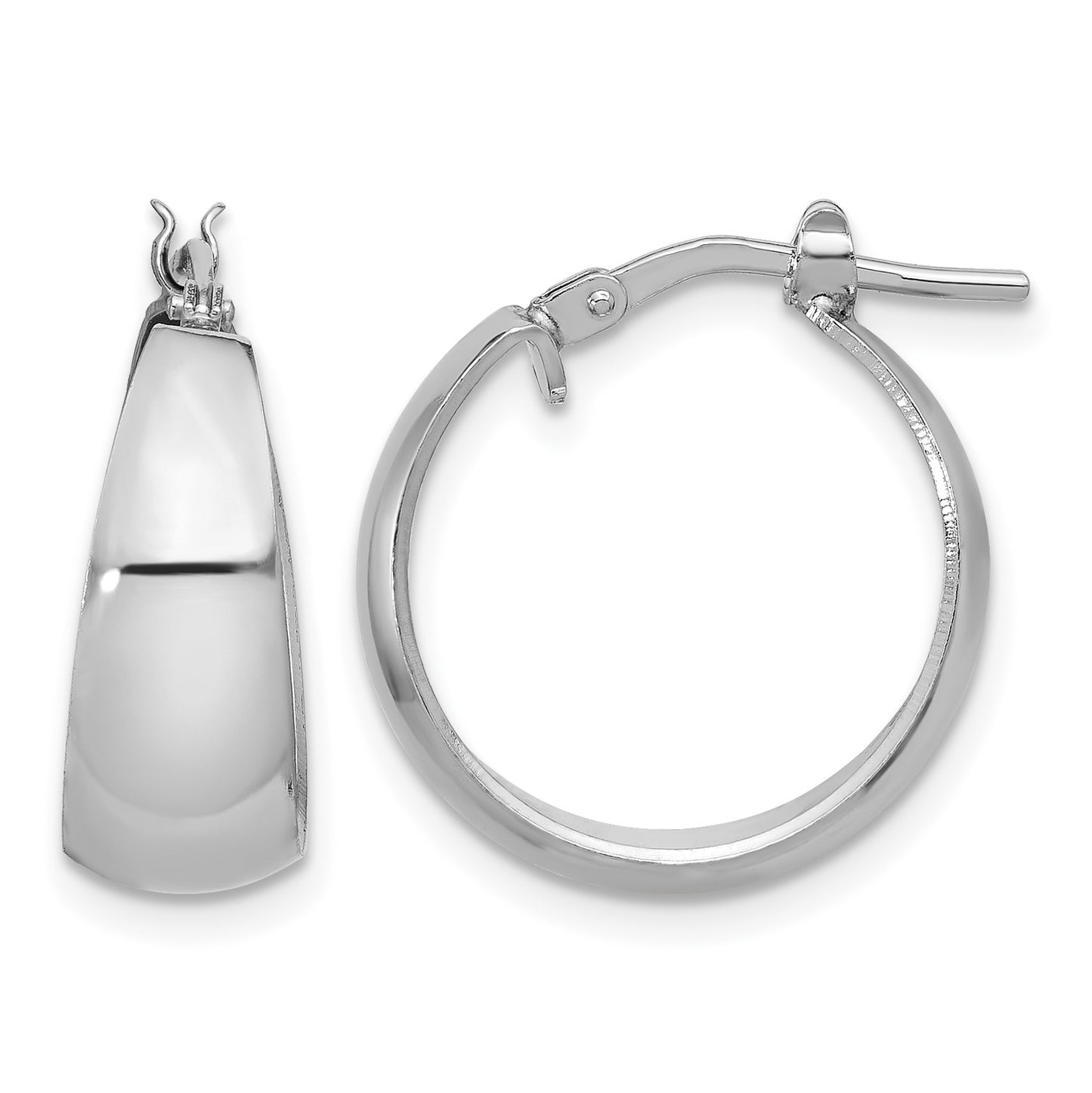 Sterling Silver RH-plated Polished Tapered Round SM Hoop Earrings