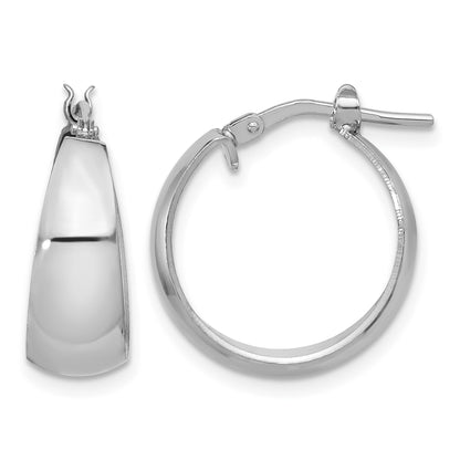 Sterling Silver RH-plated Polished Tapered Round SM Hoop Earrings