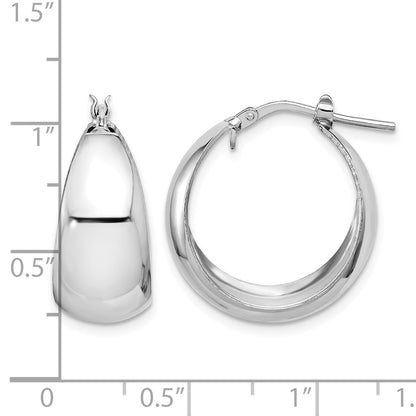 Sterling Silver RH-plated Polished Tapered Round LG Hoop Earrings