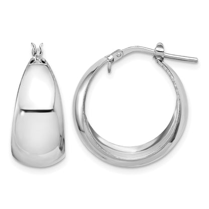 Sterling Silver RH-plated Polished Tapered Round LG Hoop Earrings
