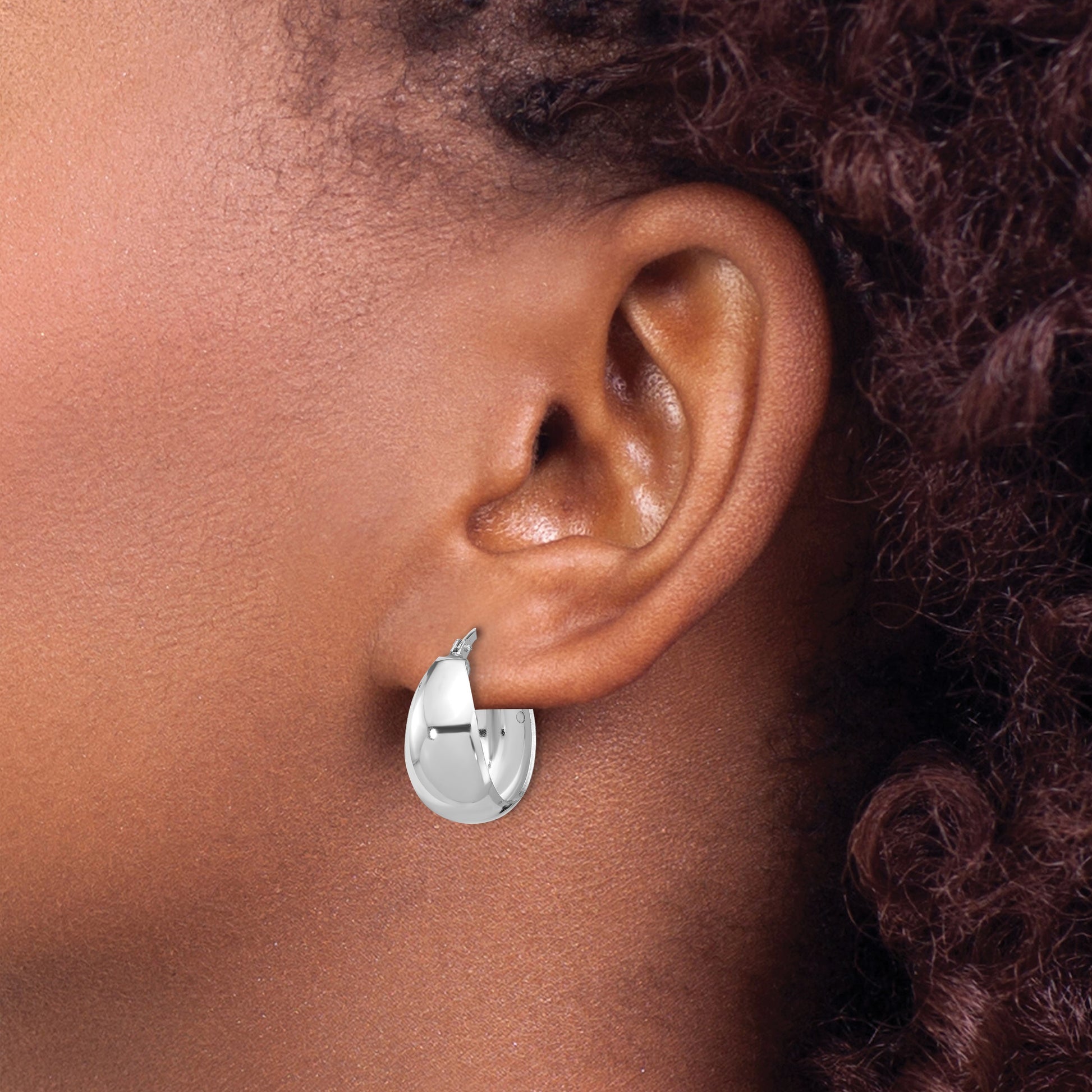 Sterling Silver RH-plated Polished Tapered Round SM Hoop Earrings