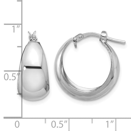 Sterling Silver RH-plated Polished Tapered Round SM Hoop Earrings