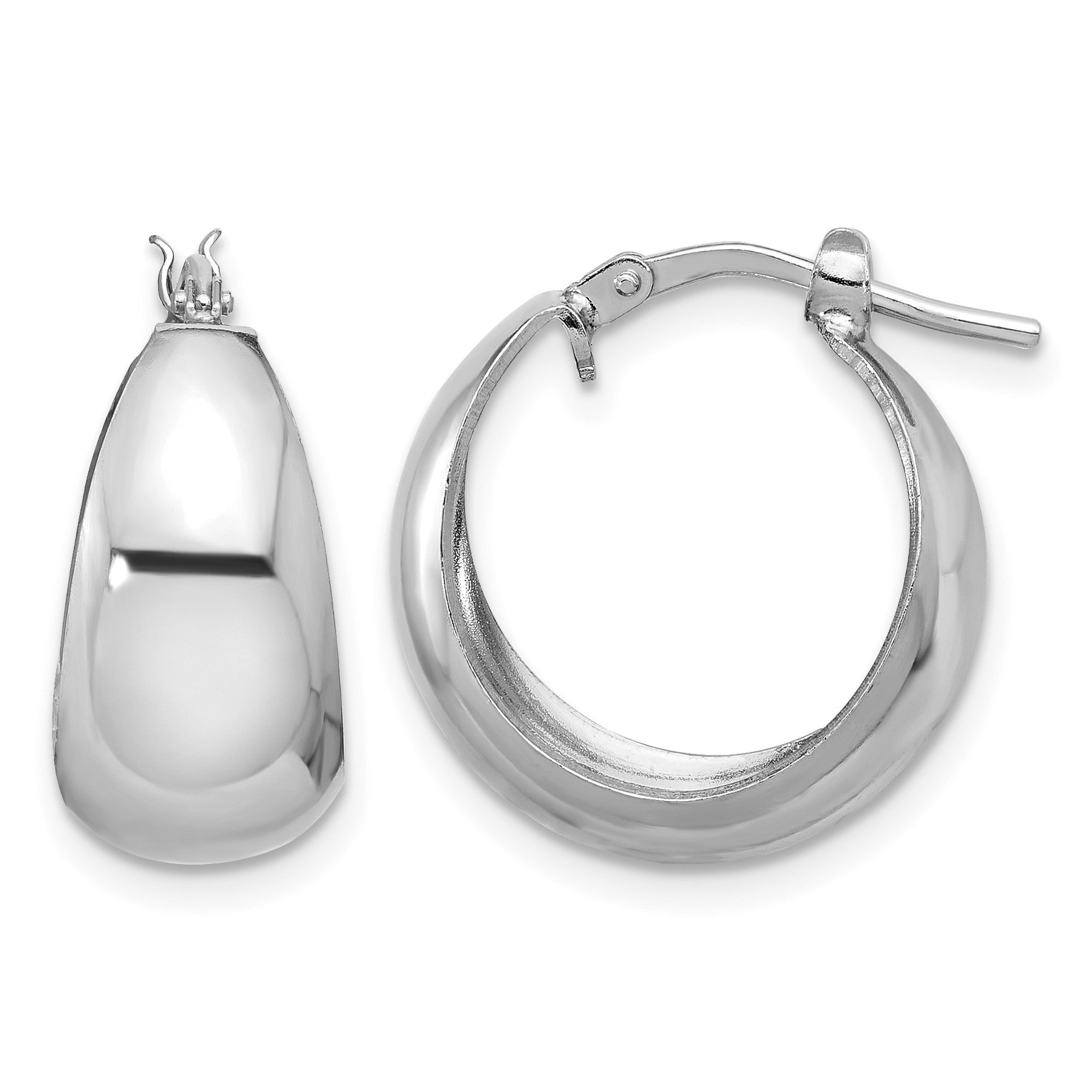Sterling Silver RH-plated Polished Tapered Round SM Hoop Earrings