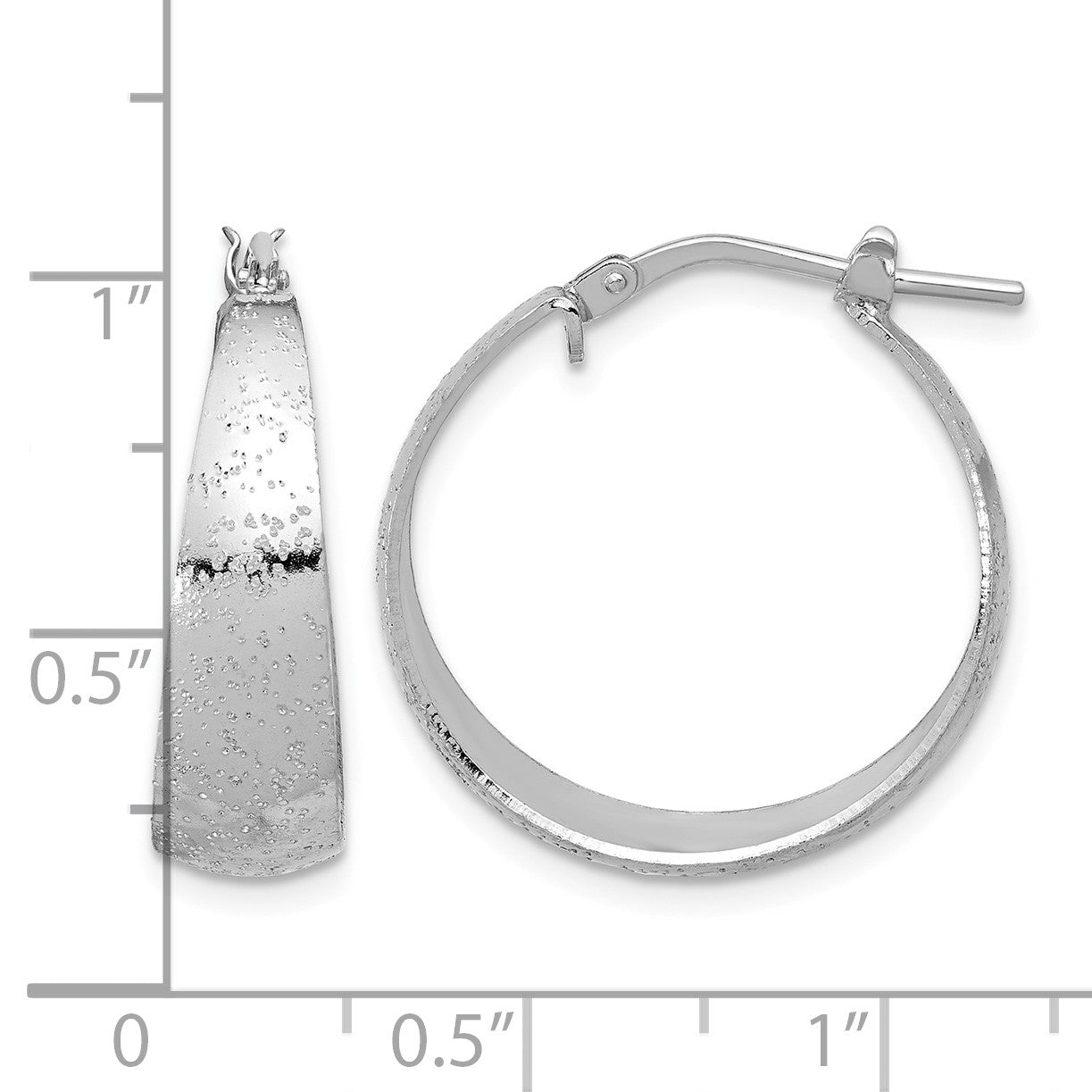 Sterling Silver RH-plated Sparkle Texture Tapered Round Hoop Earrings