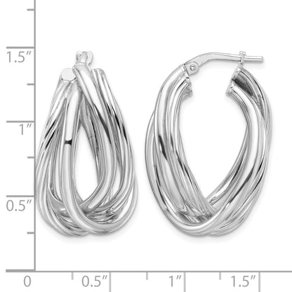 Sterling Silver RH-plated Polished and Twisted Fancy Oval Hoop Earrings