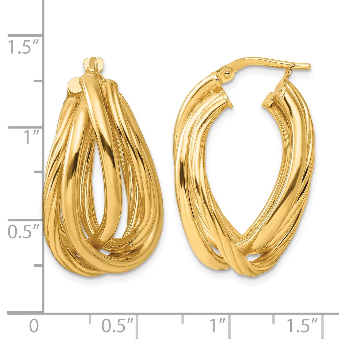 Sterling Silver Gold-tone Polished and Twisted Fancy Oval Hoop Earrings