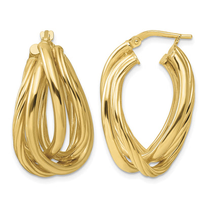 Sterling Silver Gold-tone Polished and Twisted Fancy Oval Hoop Earrings