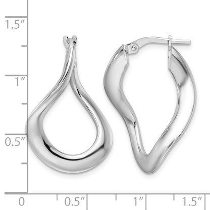 Sterling Silver Rhodium-plated Polished and Twisted Oval Hoop Earrings