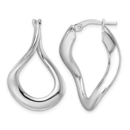Sterling Silver Rhodium-plated Polished and Twisted Oval Hoop Earrings