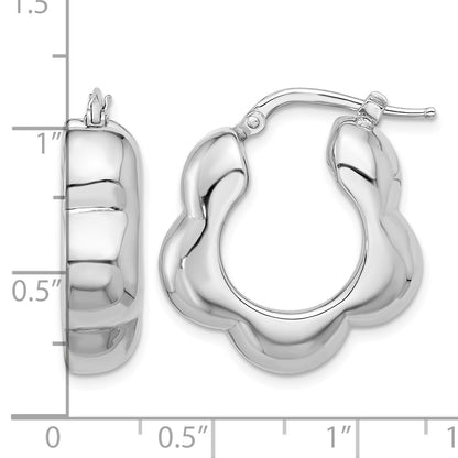 Sterling Silver Rhodium-plated Polished Flower Shape Hoop Earrings
