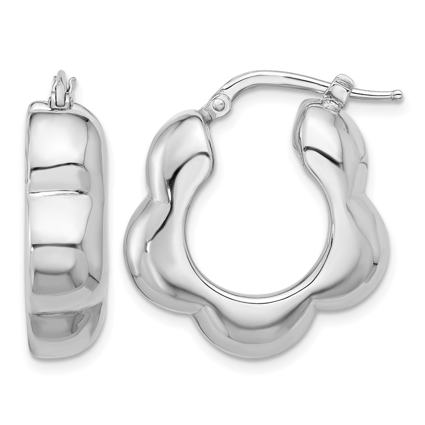 Sterling Silver Rhodium-plated Polished Flower Shape Hoop Earrings