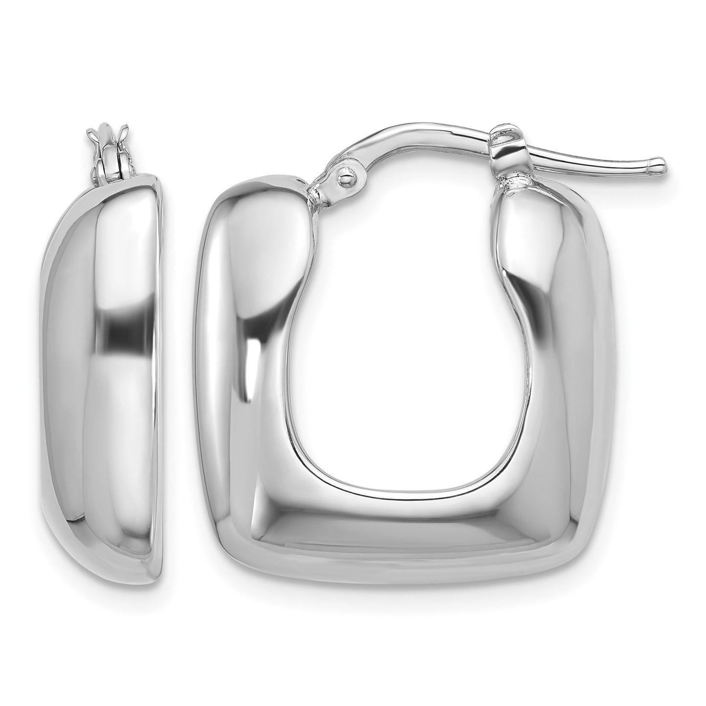 Sterling Silver Rhodium-plated Polished Square Hoop Earrings