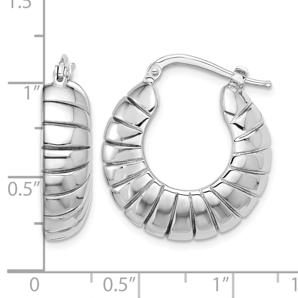 Sterling Silver RH-plated Polished & Striped Small Round Hoop Earrings