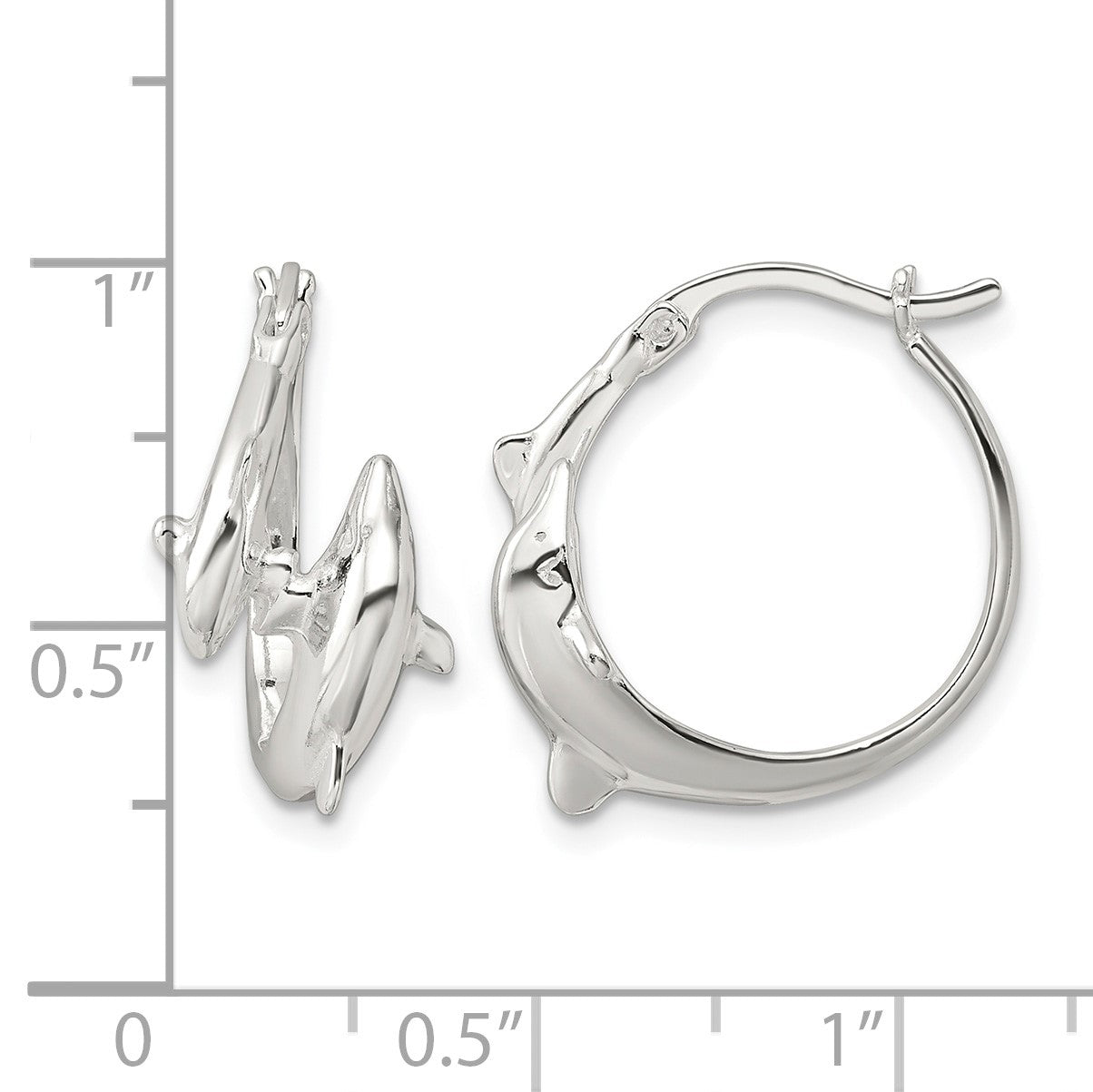 Sterling Silver Polished Dolphins Round Hoop Earrings