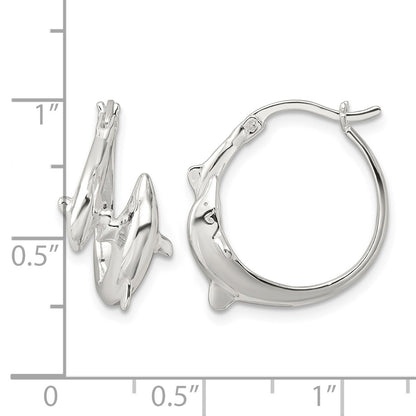 Sterling Silver Polished Dolphins Round Hoop Earrings
