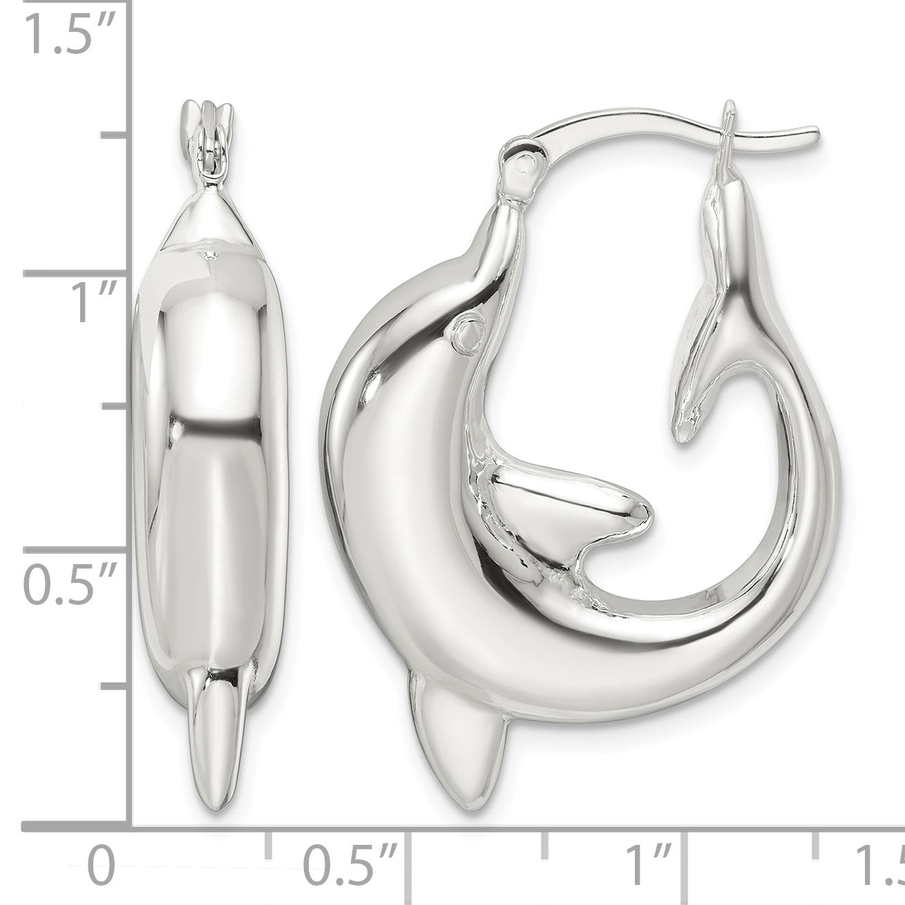 Sterling Silver Polished Dolphin Round Hoop Earrings