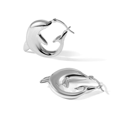 Sterling Silver Polished Dolphin Round Hoop Earrings
