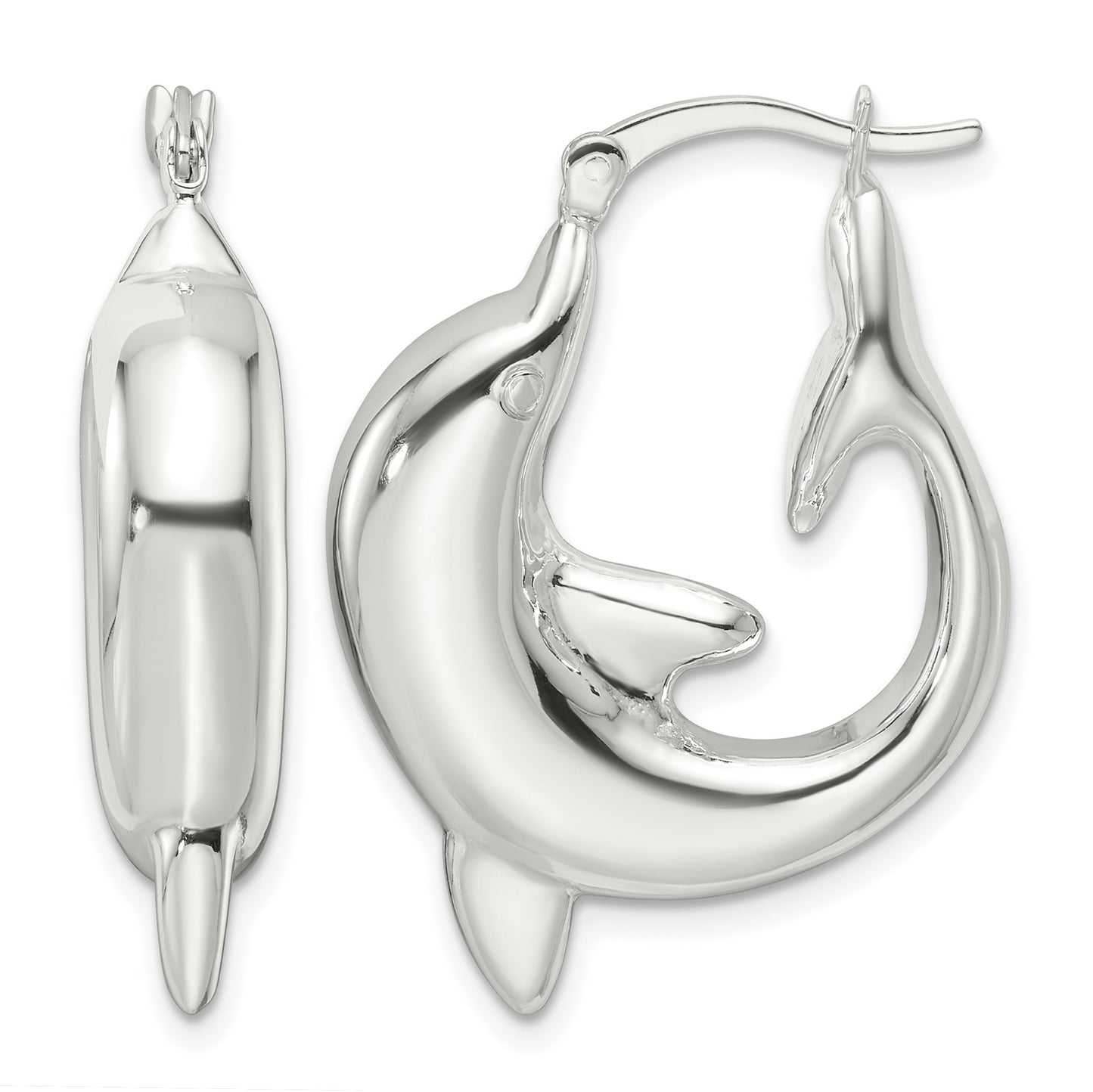 Sterling Silver Polished Dolphin Round Hoop Earrings