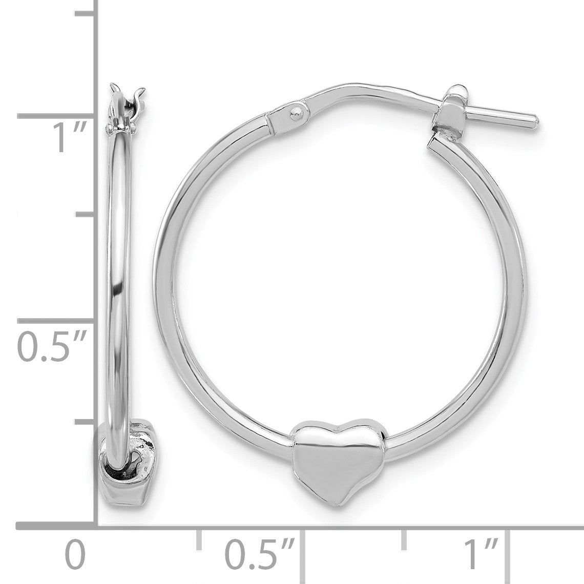 Sterling Silver Rhod-plated Polished Heart Large Round Hoop Earrings