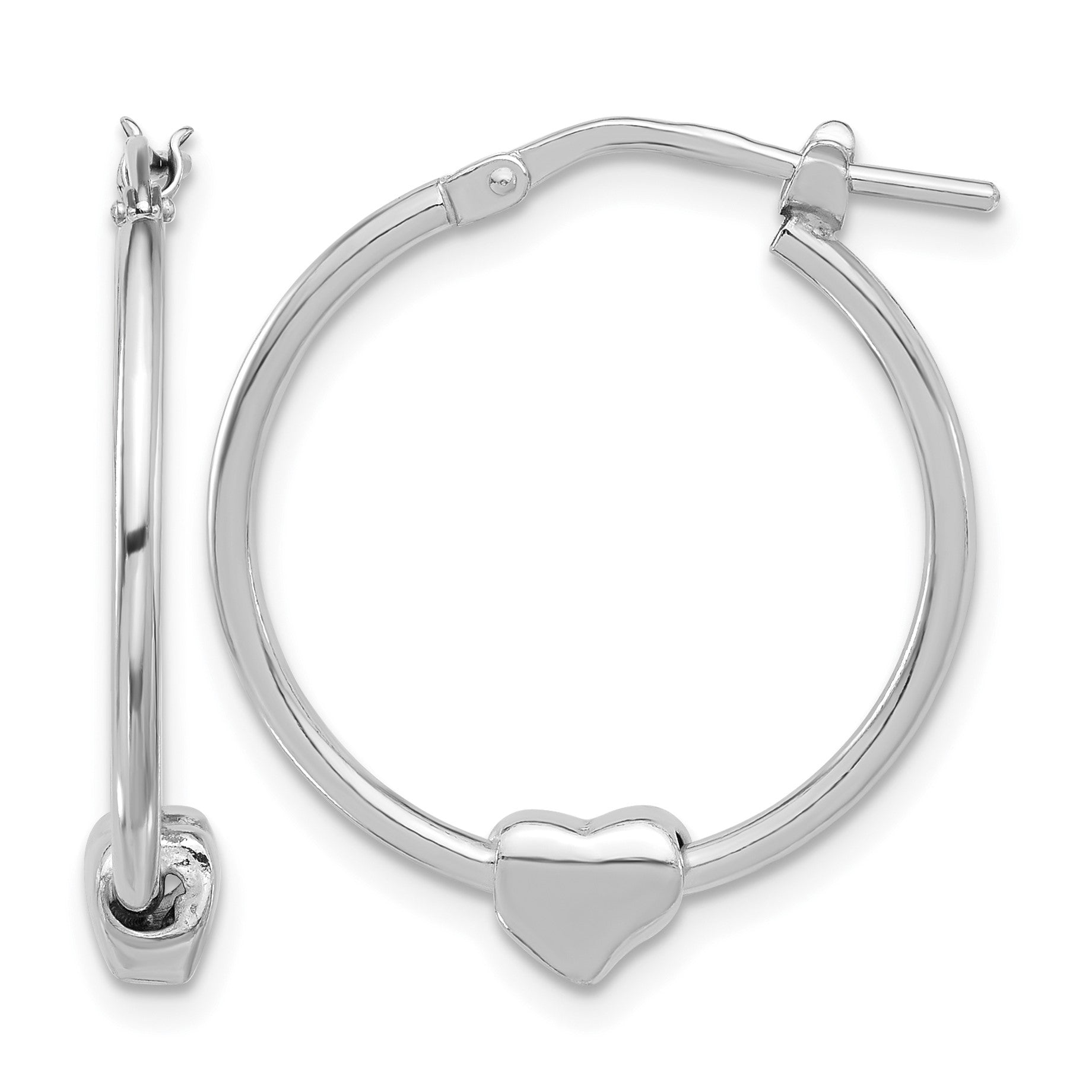 Sterling Silver Rhod-plated Polished Heart Large Round Hoop Earrings