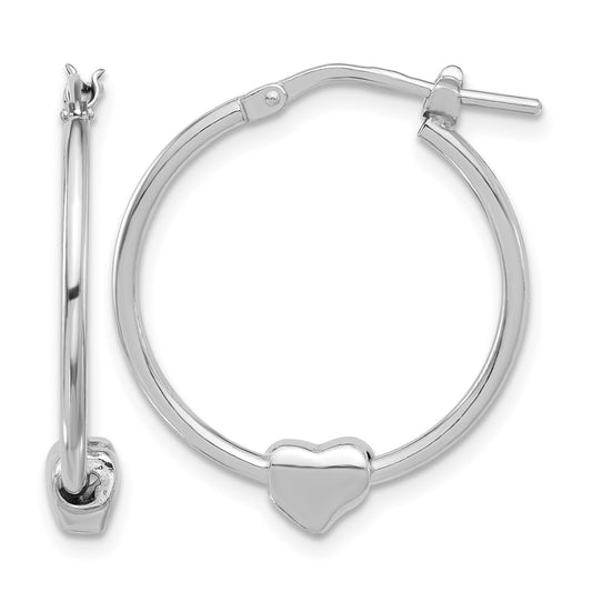 Sterling Silver Rhod-plated Polished Heart Large Round Hoop Earrings