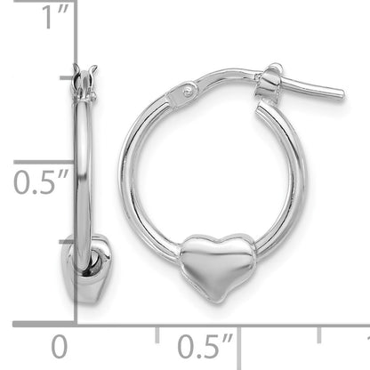 Sterling Silver Rhod-plated Polished Heart Small Round Hoop Earrings