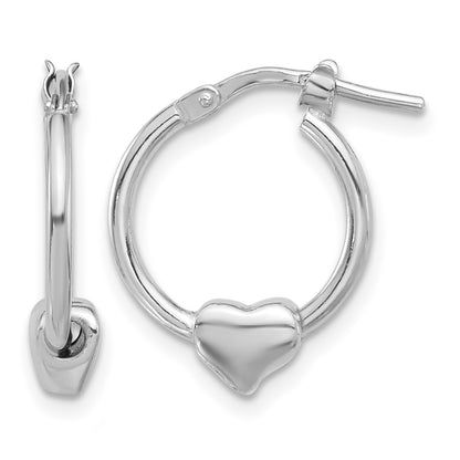 Sterling Silver Rhod-plated Polished Heart Small Round Hoop Earrings